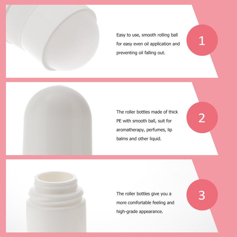 10pcs 50ML Roller Bottles for Essential Oils Empty Refillable Roll Bottles Reusable Leak-Proof DIY Containers with Roller (White) - Image 2