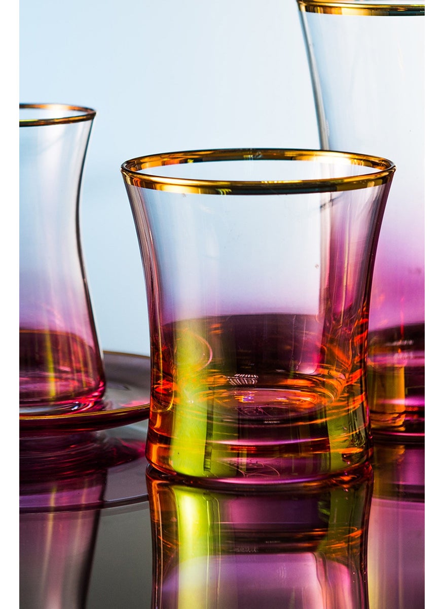 Royal Home - Roya Home Soprano Pink Cut Hand Decorative Gilded 6 Piece Patterned Water Glass Set - Image 1