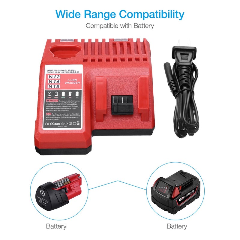 Powerextra 18V Replacement Rapid Charger for Milwaukee M12 & for M18, Compatible with 48-59-1812/48-11-2420/48-11-2440/48-11-1820/48-11-1840/48-11-1850/48-11-1815/48-11-1890 - Image 4