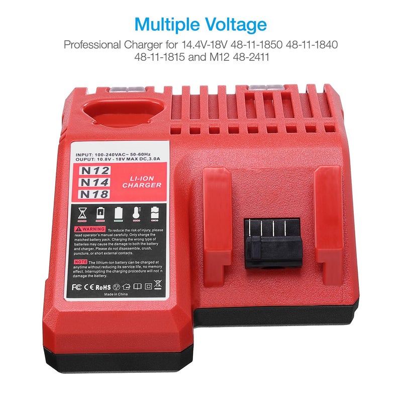 Powerextra 18V Replacement Rapid Charger for Milwaukee M12 & for M18, Compatible with 48-59-1812/48-11-2420/48-11-2440/48-11-1820/48-11-1840/48-11-1850/48-11-1815/48-11-1890 - Image 3