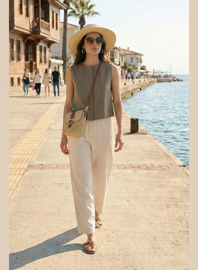 ليلا Lela Relaxed Fit High Waist Tapered Leg Trousers Women's Pants 668YP5456