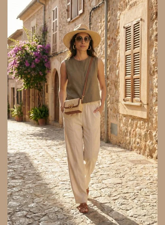 ليلا Lela Relaxed Fit High Waist Tapered Leg Trousers Women's Pants 668YP5456