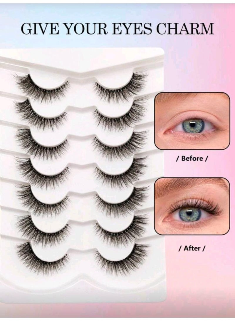 SHEIN-7Pairs Clear Band Wispy Natural Lashes - Reusable, And Lightweight For A Dramatic Eye Makeup Look - Perfect For Everyday Wear - Image 4