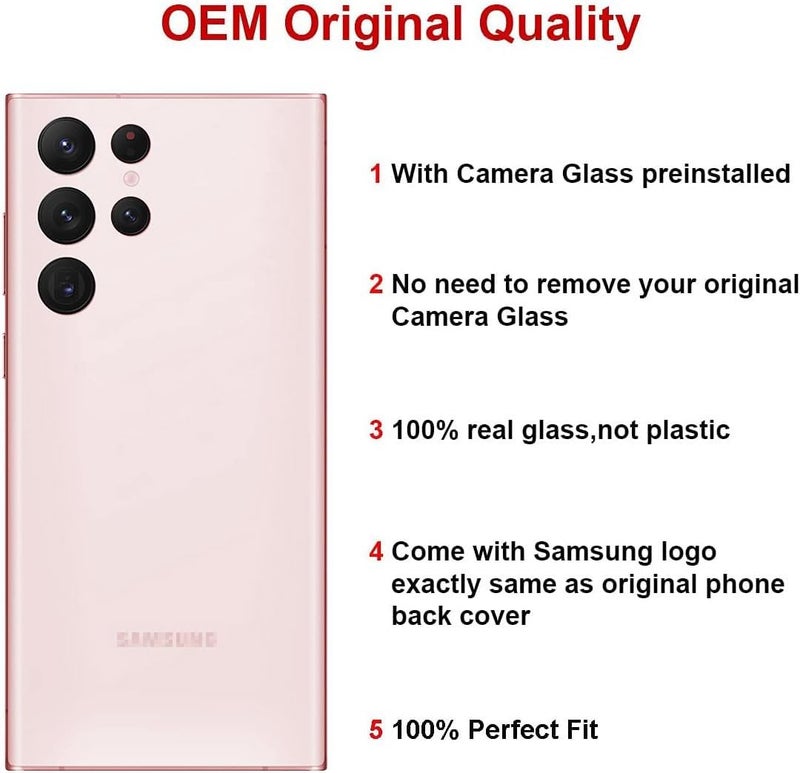 Perzework Rear Back Glass Replacement for Samsung Galaxy S22 Ultra 6.8 inches 5G with Reparing Toolkit and Pre-Installed Adhesive (Pink Gold) - Image 2