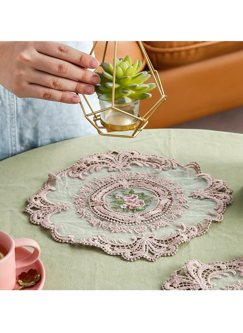 Generic 1 Pack Retro French Style Lace Placemats, Round Lace Doilies for Tables, Embroidered Cup Mat, Vintage Crochet Lunchmat Doilies for HomeDecoration Home, Wedding,Heat Insulating Round Polyester Mats  - Image 3