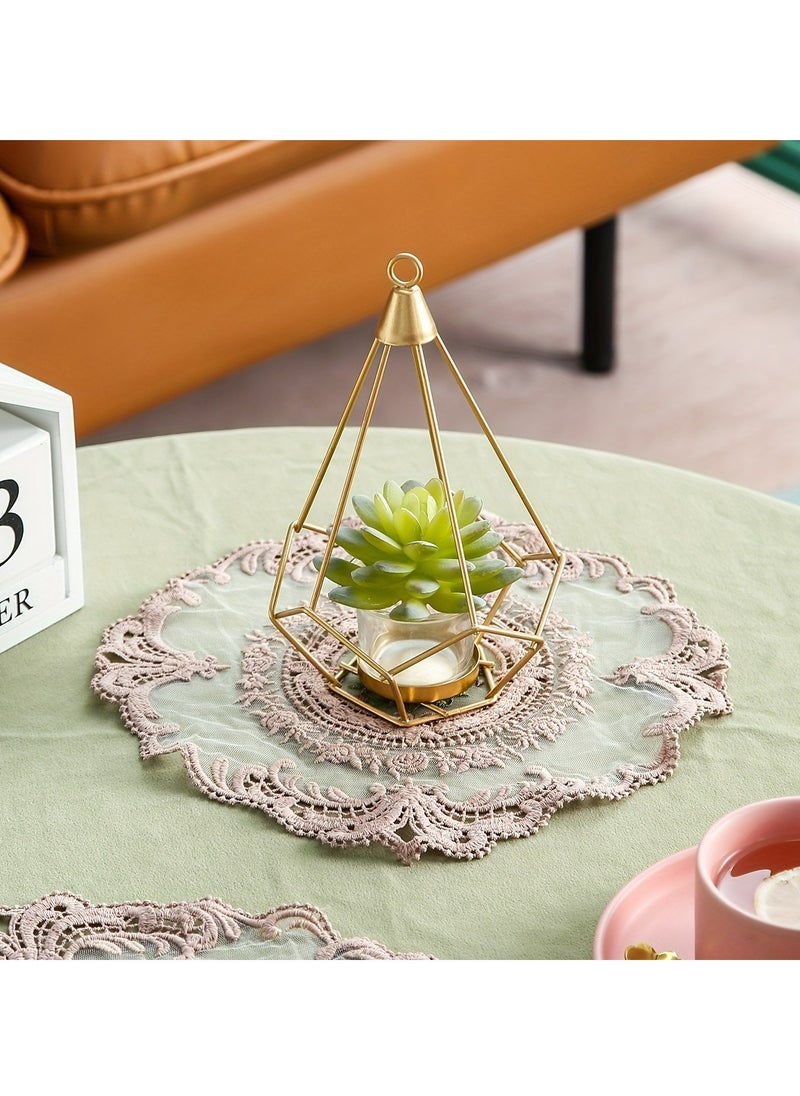 Generic 1 Pack Retro French Style Lace Placemats, Round Lace Doilies for Tables, Embroidered Cup Mat, Vintage Crochet Lunchmat Doilies for HomeDecoration Home, Wedding,Heat Insulating Round Polyester Mats  - Image 2