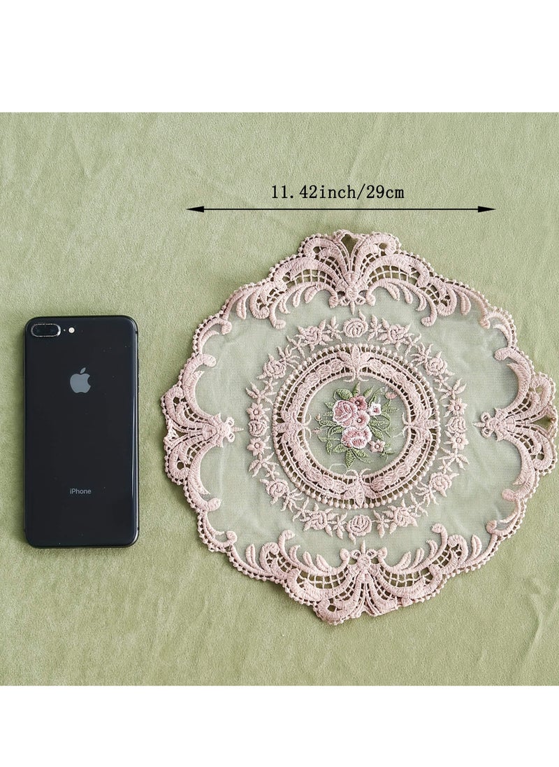 Generic 1 Pack Retro French Style Lace Placemats, Round Lace Doilies for Tables, Embroidered Cup Mat, Vintage Crochet Lunchmat Doilies for HomeDecoration Home, Wedding,Heat Insulating Round Polyester Mats  - Image 4