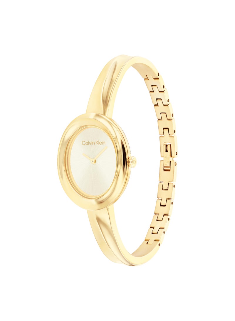 CALVIN KLEIN OVAL ANALOG WOMEN'S LIGHT CHAMPAGNE CASE WATCH - 25100056 - Image 1