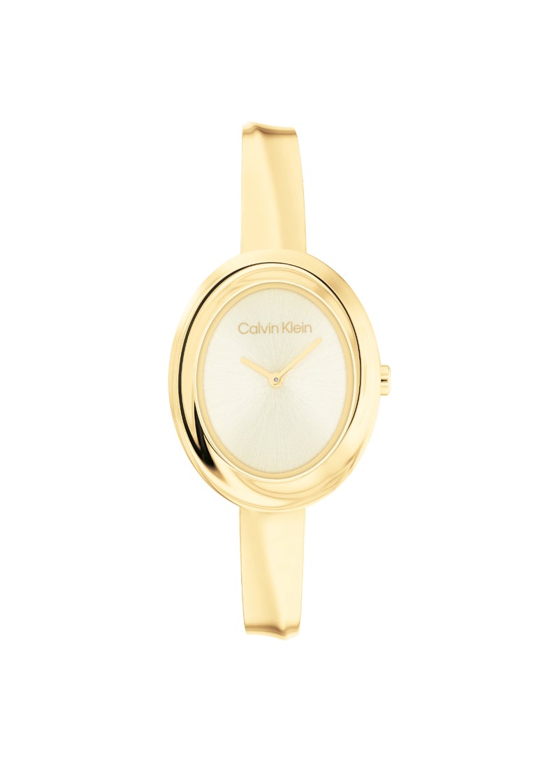 CALVIN KLEIN OVAL ANALOG WOMEN'S LIGHT CHAMPAGNE CASE WATCH - 25100056 - Image 2
