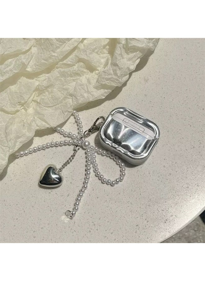 Generic - Electroplated Bowknot Airpods3 Generation Earphone Protective Cover For Apple Wireless Bluetooth Shell Soft Silicone Pro2/4-Color:Full Screen White Bow [electroplated Silver] + Pendant-Applicable Models:Airpods Pro - Image 1