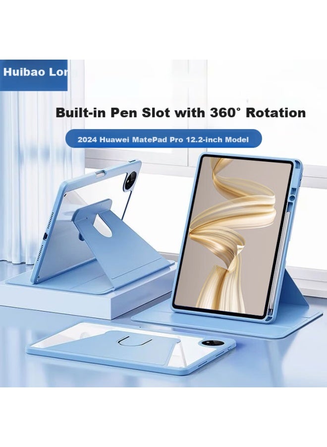 Hboalg Huawei Matepad Pro 12.2-inch Full Coverage Protective Case With Pen Slot, Rotatable Tri-fold, White Ice Blue - Image 1