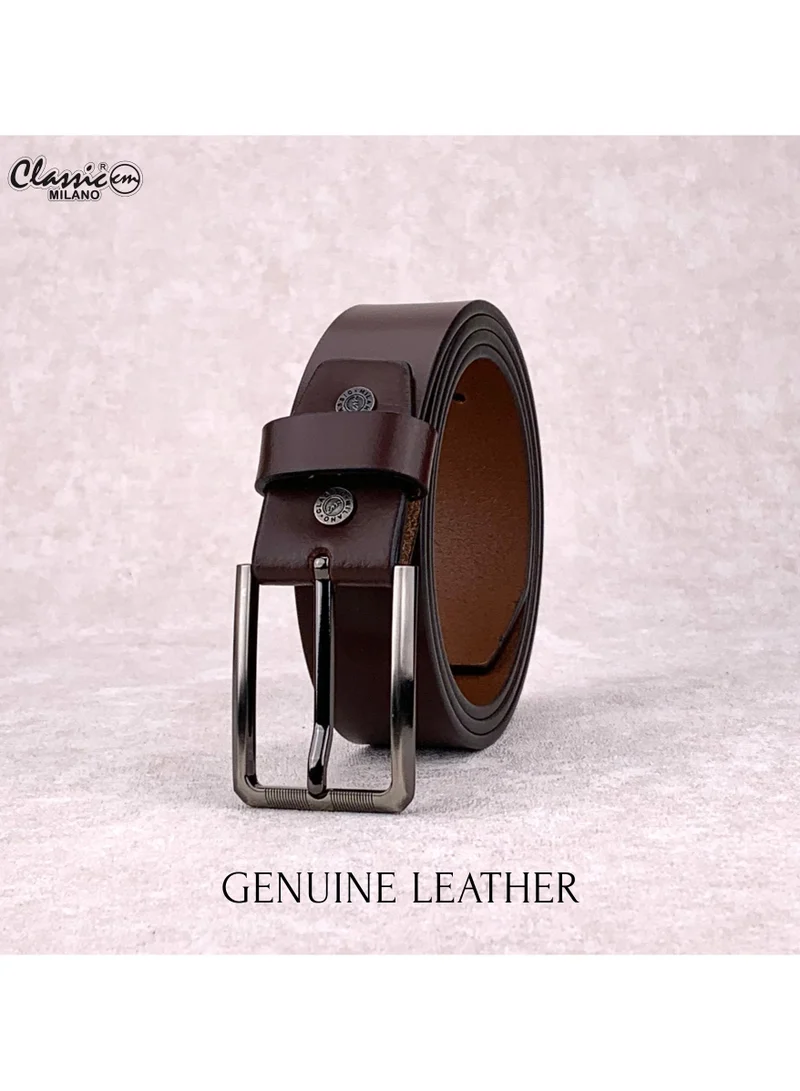 Classic Milano Brown (RHHP-03-F) Classic Milano Genuine Leather Belt for Men – Black Formal Belt Men – Men Belts for Office & Business Wear – Mens Belt Leather with Gift Box for Men | Best Price UAE