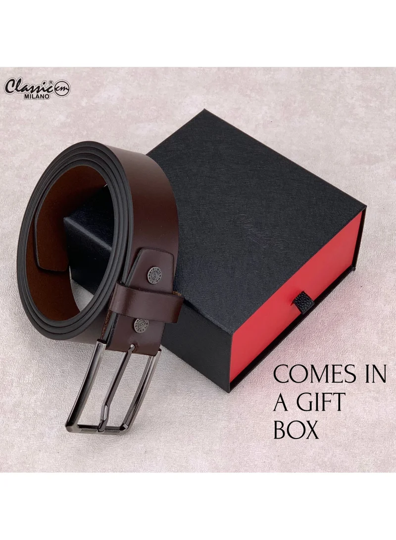Classic Milano Brown (RHHP-03-F) Classic Milano Genuine Leather Belt for Men – Black Formal Belt Men – Men Belts for Office & Business Wear – Mens Belt Leather with Gift Box for Men | Best Price UAE