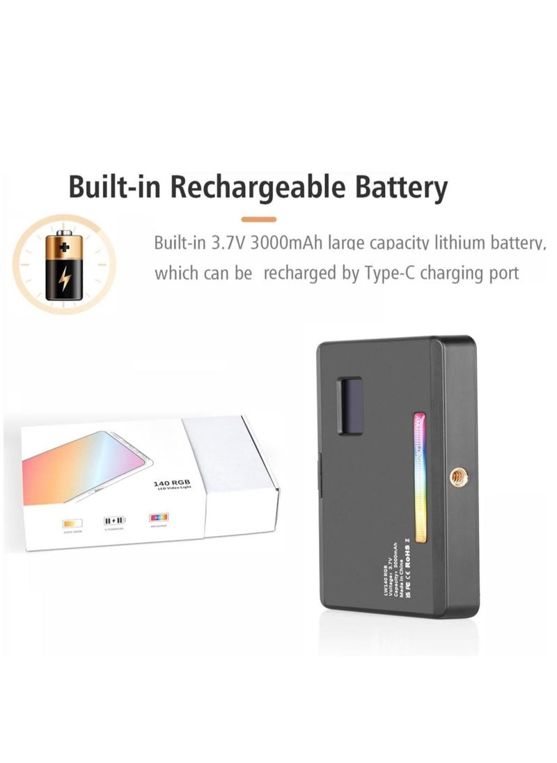 W140 RGB LED Video Light Rechargeable Photography Fill Light CRI95+ 2500K-9000K Dimmable 20 Lighting Effects with LCD Display Cold Shoe Adapter for Vlog Live Streaming Video Conference Product