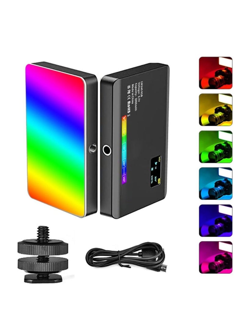 W140 RGB LED Video Light Rechargeable Photography Fill Light CRI95+ 2500K-9000K Dimmable 20 Lighting Effects with LCD Display Cold Shoe Adapter for Vlog Live Streaming Video Conference Product