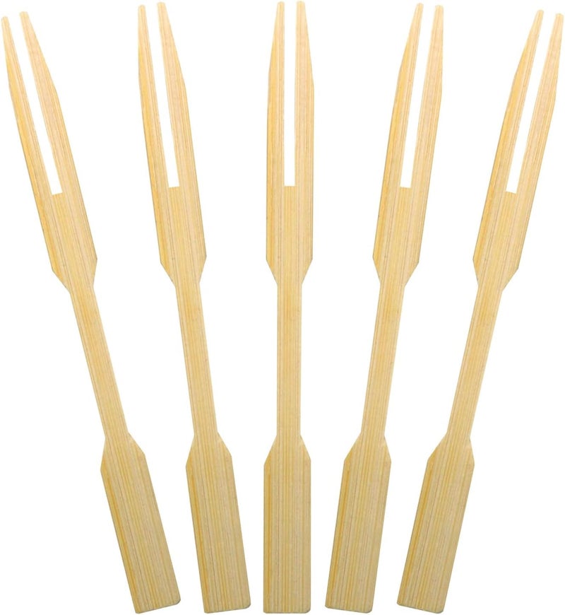 BLUETOP 2 Packs of 110 PCS 35 inch Appetizer Picks Prong Mini Fork for Appetizers Cocktail Forks Appetizer Forks Bamboo toothpicks for Appetizer Wooden Food Picks for Fruit Charcuterie Accessories