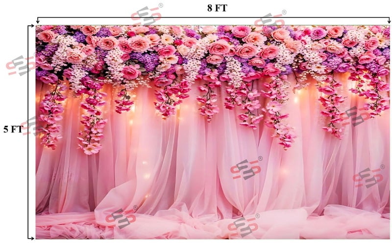 S2S Stylish Wedding Backdrop Cloth for Pooja Decoration Traditional, Background Decoration Cloth | Curtain Cloth for All Festival, Functions & Ceremonies - (5 x 8 Feet) (Pink) - Image 5