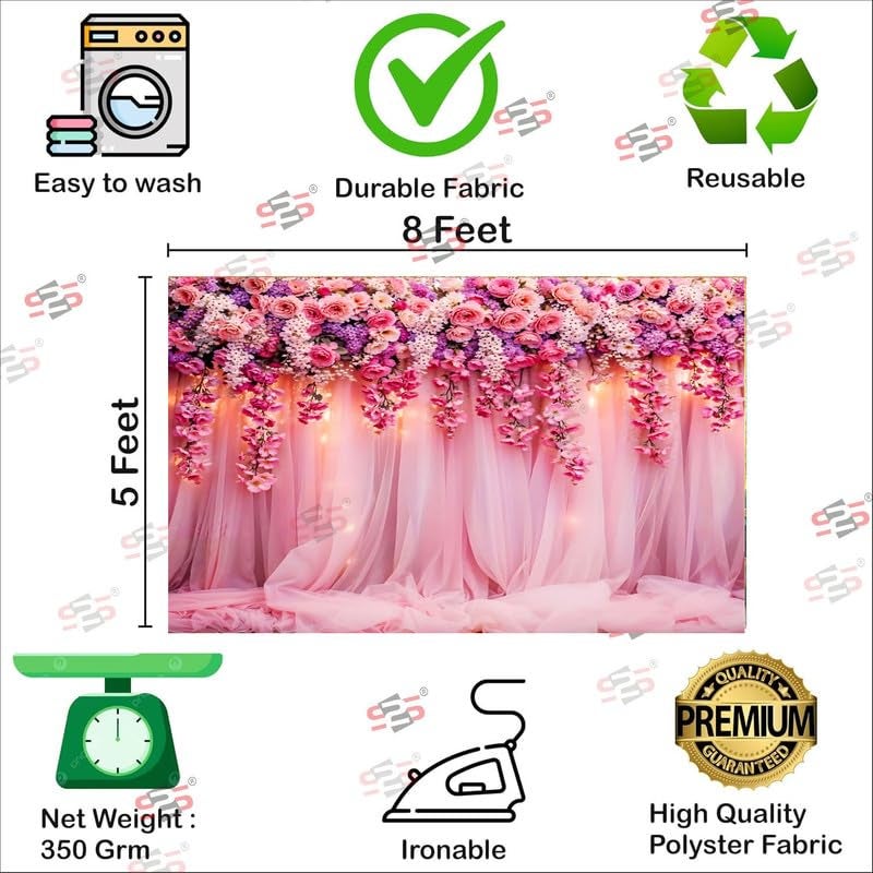 S2S Stylish Wedding Backdrop Cloth for Pooja Decoration Traditional, Background Decoration Cloth | Curtain Cloth for All Festival, Functions & Ceremonies - (5 x 8 Feet) (Pink) - Image 3