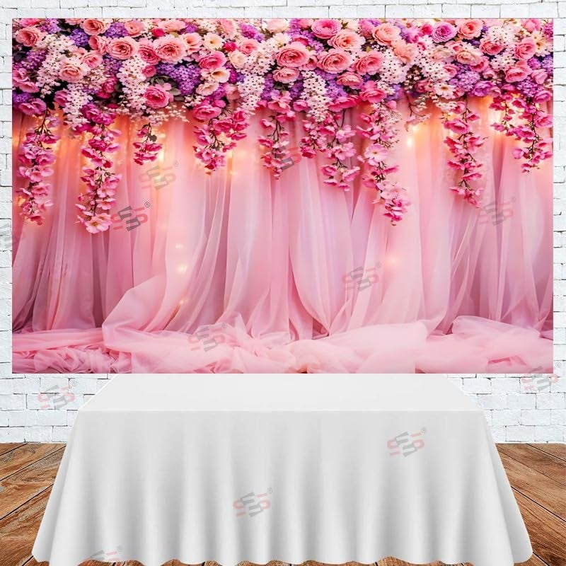S2S Stylish Wedding Backdrop Cloth for Pooja Decoration Traditional, Background Decoration Cloth | Curtain Cloth for All Festival, Functions & Ceremonies - (5 x 8 Feet) (Pink) - Image 4