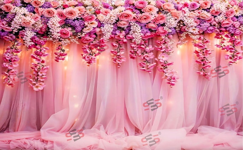 S2S Stylish Wedding Backdrop Cloth for Pooja Decoration Traditional, Background Decoration Cloth | Curtain Cloth for All Festival, Functions & Ceremonies - (5 x 8 Feet) (Pink) - Image 2