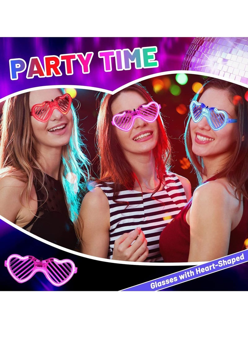 Light-up LED Glasses, 5 Pack  Heart Shape Toys Party Favors Glow In The Dark  Supplies Shutter Shades Sunglasses Luminous Neon in the Dark for Adult Kids