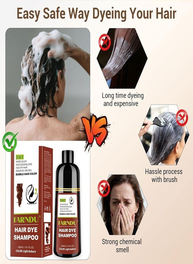 Farndu Light Auburn Hair Dye Shampoo, 100% Gray Hair Coverage Herbal Formula 3 in 1 Copper Brown Hair Color Shampoo for Women Men - Image 3
