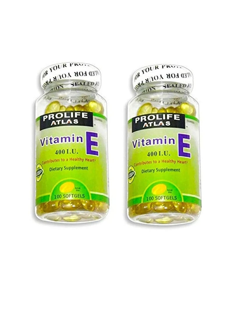 ATLAS Prolife Atlas Vitamin E 400 IU. 100 capsules (pack of 2)