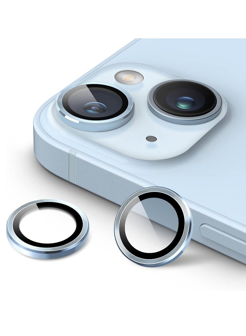 DUSALA Camera Lens Protector for iPhone 14 6.1-Inch and iPhone 14 Plus 6.7-Inch, 9H Tempered Glass Metal Individual Ring Cover, HD Clear, 1 Set (Blue) - Image 1