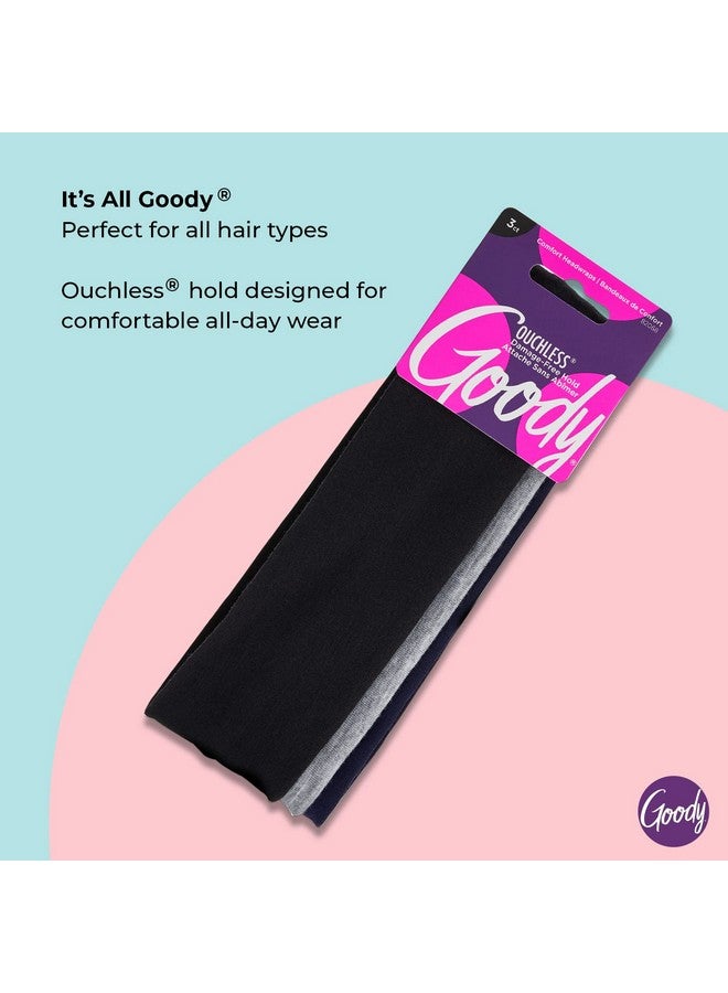 قودي  أغطية رأس مريحة من Goody Ouchless - 3 قطع، أسود/رمادي، عصابات رأس من القماش الناعم والمرن للنساء والرجال، تثبيت آمن لليوجا، عصابة رأس للتمرين، إكسسوارات شعر متعددة الاستخدامات للارتداء طوال اليوم، لجميع أنواع الشعر - Image 3