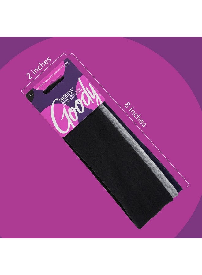 قودي  أغطية رأس مريحة من Goody Ouchless - 3 قطع، أسود/رمادي، عصابات رأس من القماش الناعم والمرن للنساء والرجال، تثبيت آمن لليوجا، عصابة رأس للتمرين، إكسسوارات شعر متعددة الاستخدامات للارتداء طوال اليوم، لجميع أنواع الشعر - Image 5