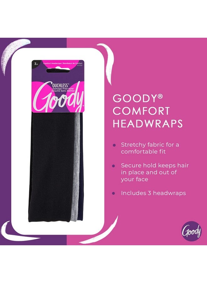 قودي  أغطية رأس مريحة من Goody Ouchless - 3 قطع، أسود/رمادي، عصابات رأس من القماش الناعم والمرن للنساء والرجال، تثبيت آمن لليوجا، عصابة رأس للتمرين، إكسسوارات شعر متعددة الاستخدامات للارتداء طوال اليوم، لجميع أنواع الشعر - Image 2