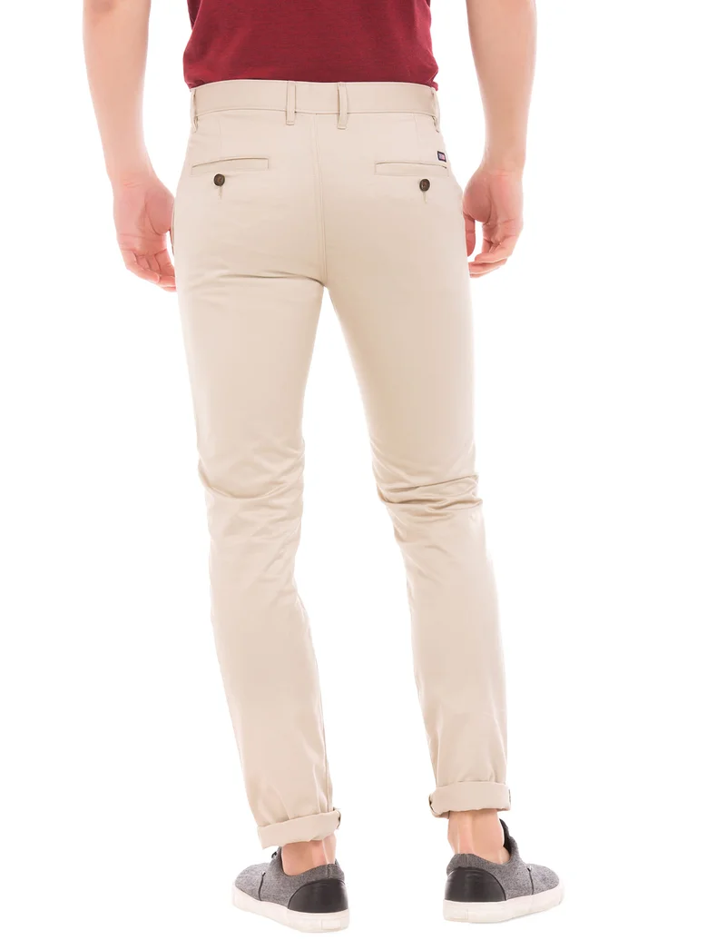 Arrow Beige Flat Front Slim Fit Trousers for Men | Best Price UAE