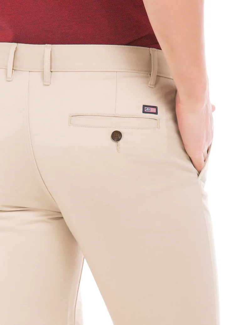 Arrow Beige Flat Front Slim Fit Trousers for Men | Best Price UAE