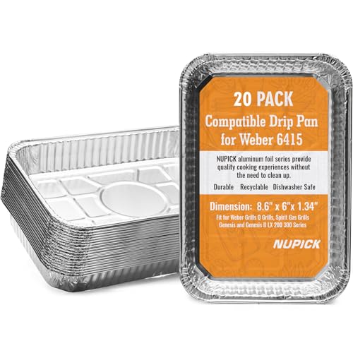 NUPICK 20 Pack 6415 Drip Pans Compatible for Weber Spirit Series, Genesis Series, Q Series Grills, Disposable Aluminum Foil Grease Trays, 8.5" x 6" - Image 1
