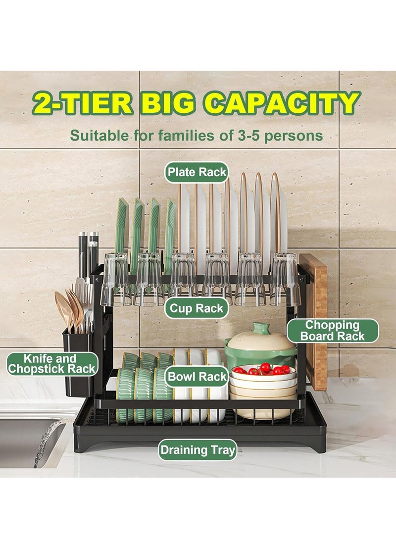 Double-layer Kitchen Dish Drain rack | Carbon Steel Rust-Proof Cutlery Storage Rack with Knife Cup Rack and Cutting Board Rack | Rotatable Drain Port | Foldable Design, 50 Catties Load-bearing, Large-Capacity Storage Rack | with Scrub Sponge - Image 3