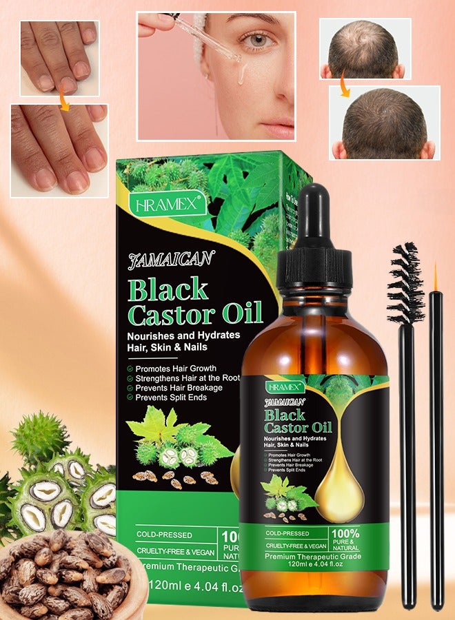 HRAMEX 120ml Jamaican Black Cold Pressed Castor Oil for Hair and Skin Care Eyelashes and Eyebrows Hair Loss & Dry Damaged Hair Nourishment Scalp Stimulates Hair Growth for Men & Women - Image 1