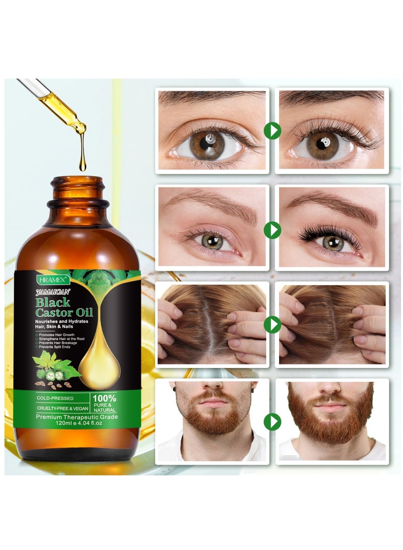 HRAMEX 120ml Jamaican Black Cold Pressed Castor Oil for Hair and Skin Care Eyelashes and Eyebrows Hair Loss & Dry Damaged Hair Nourishment Scalp Stimulates Hair Growth for Men & Women - Image 2