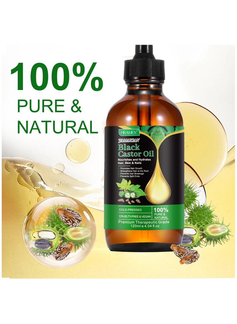 HRAMEX 120ml Jamaican Black Cold Pressed Castor Oil for Hair and Skin Care Eyelashes and Eyebrows Hair Loss & Dry Damaged Hair Nourishment Scalp Stimulates Hair Growth for Men & Women - Image 3
