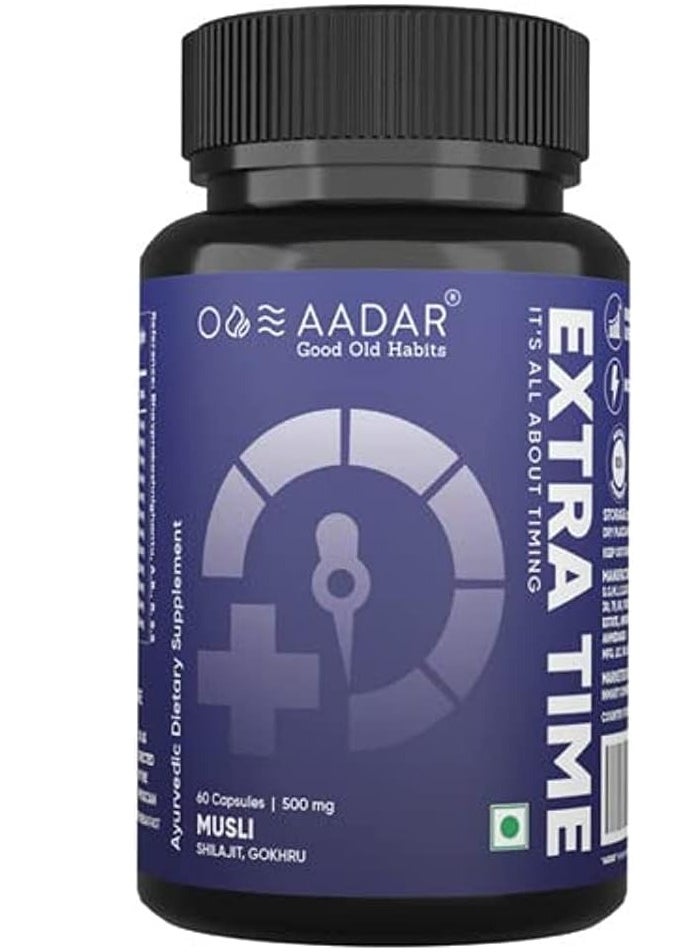 AADAR - Extra Time Builds Performance Time And Pleasure Stamina Builder Shilajit, Gokhru, Musli - 60 Capsules - Image 1