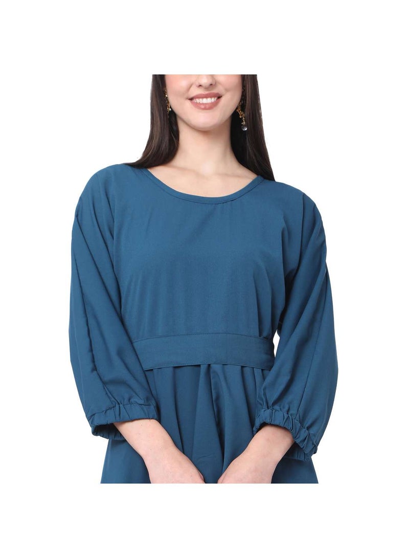 HANA & SARA MODEST TWO PIECE DRESS WITH SCARF AND BELT SOLID COLOUR ARABIC KAFTAN JALABIYA DRESS  - Image 3