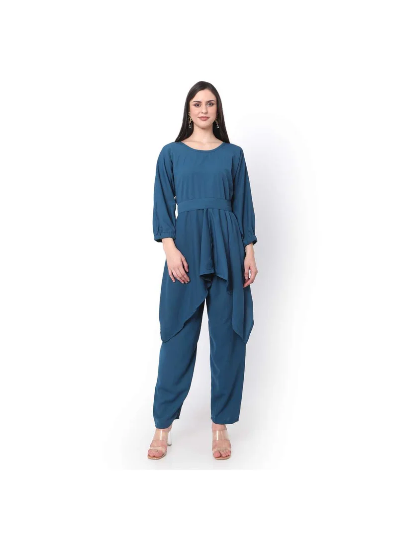 HANA & SARA MODEST TWO PIECE DRESS WITH SCARF AND BELT SOLID COLOUR ARABIC KAFTAN JALABIYA DRESS