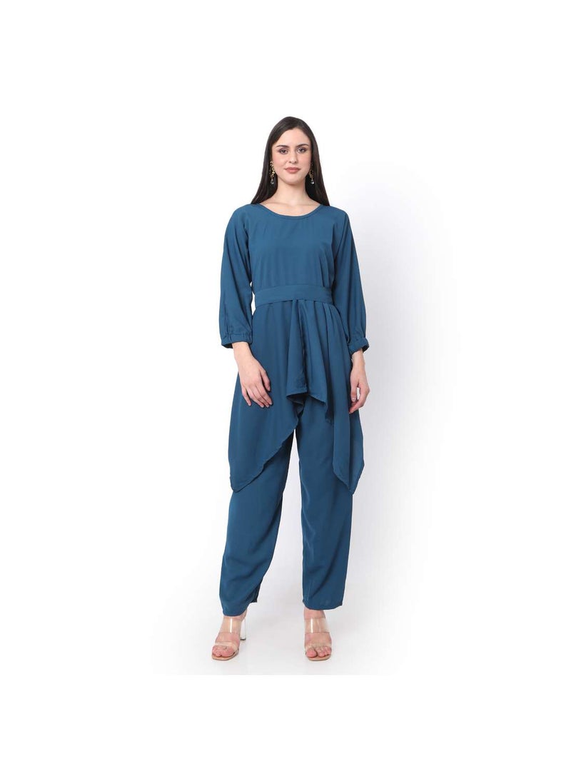 HANA & SARA MODEST TWO PIECE DRESS WITH SCARF AND BELT SOLID COLOUR ARABIC KAFTAN JALABIYA DRESS  - Image 4