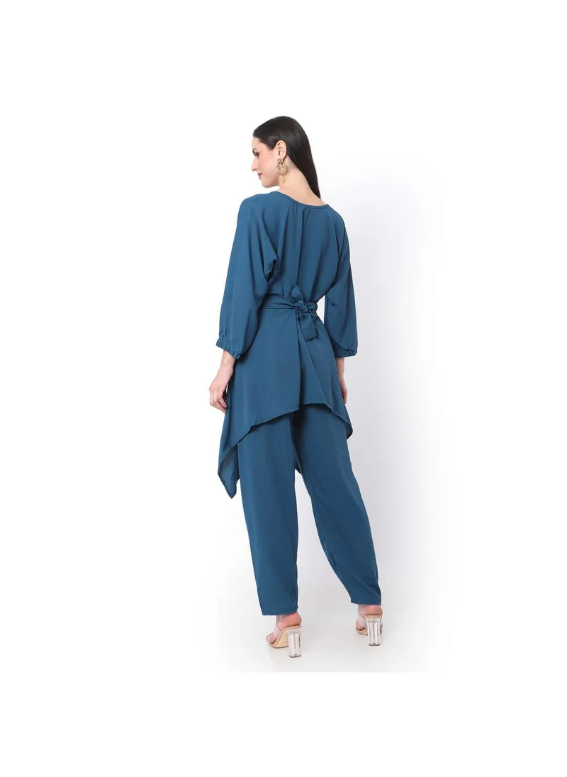 HANA & SARA MODEST TWO PIECE DRESS WITH SCARF AND BELT SOLID COLOUR ARABIC KAFTAN JALABIYA DRESS