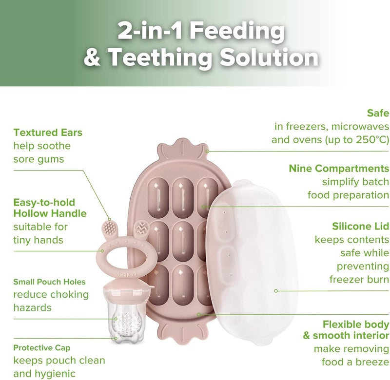 Haakaa Baby Fruit Food Feeder Silicone Freezer Nibble Tray Combo Breastmilk Popsicle Mold for Baby Cooling Relief BPA Free Baby Mesh Food Feeder for Infant Self Feeding Pea Green - Image 4