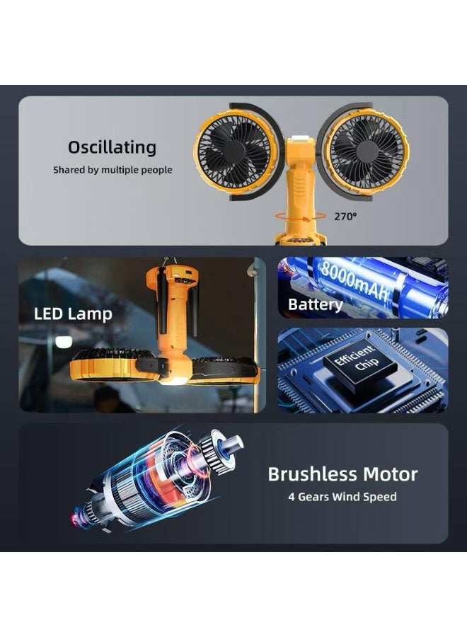 فيوچن بلس مروحة تخييم مزدوجة الرأس مع إضاءة LED، بطارية 8000 مللي أمبير/ساعة، 4 سرعات، تذبذب 270 درجة، للاستخدام الداخلي/الخارجي/السيارة، F7300 - Image 4