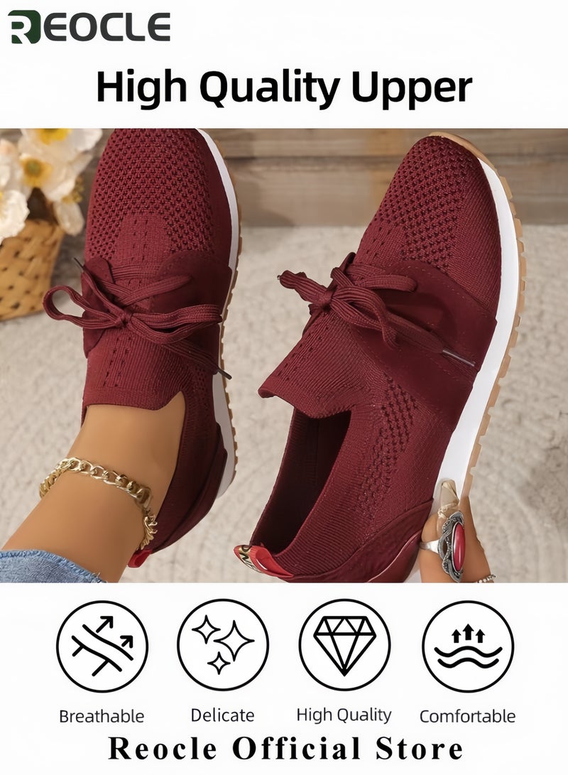 REOCLE Women's Walking Shoes Lightweight Breathable Flying Woven Mesh Upper Casual Jogging Shoes Ladies Tennis Shoes Workout Footwear Non-Slip Gym Sneakers - Image 3