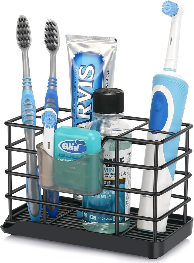 Toothbrush Holders for Bathrooms Stainless Steel Bathroom Toothbrush Holder Kids Electric Tooth Brush Holder and Toothpaste Holder for Bathroom Accessories Organizer with Tray MultiSlots Large
