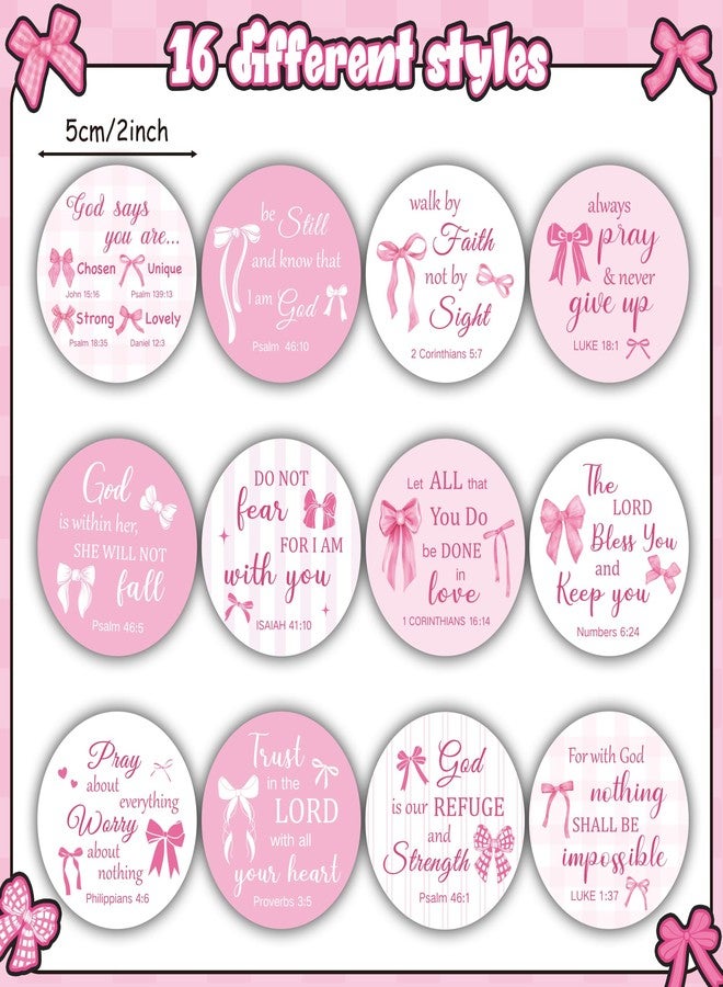 بيومي ملصقات مسيحية من BeYumi Coquette Bows - 500 قطعة من ملصقات آيات الكتاب المقدس الوردية في لفتين مقاومة للماء، ملصقات ملهمة للإيمان الديني، علامات هدايا لأجهزة الكمبيوتر المحمول وزجاجات وسجلات القصاصات والمظاريف والديكور - Image 2