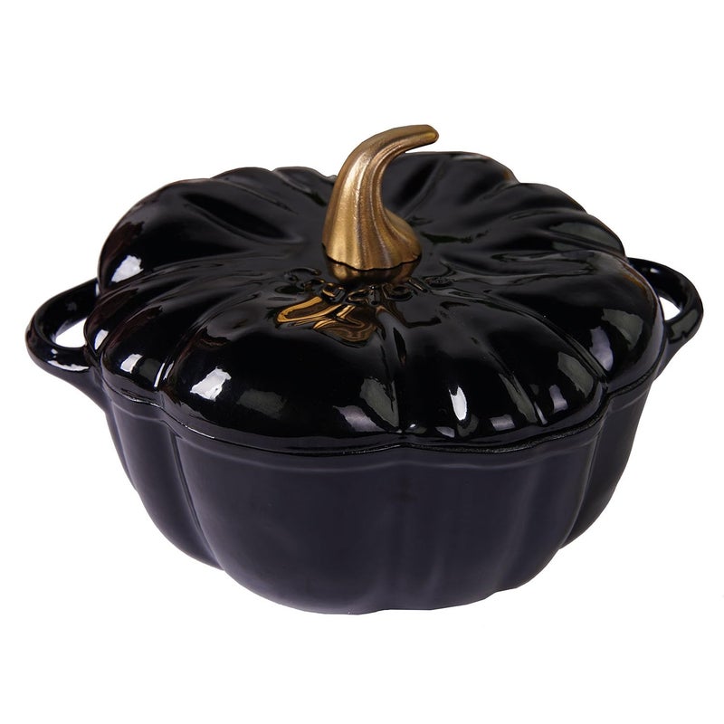 Crucible Cookware Enameled Cast Iron Pumpkin Pot Dutch Oven Cocotte, Black, 2.32 qt (2.2 L) - Image 1