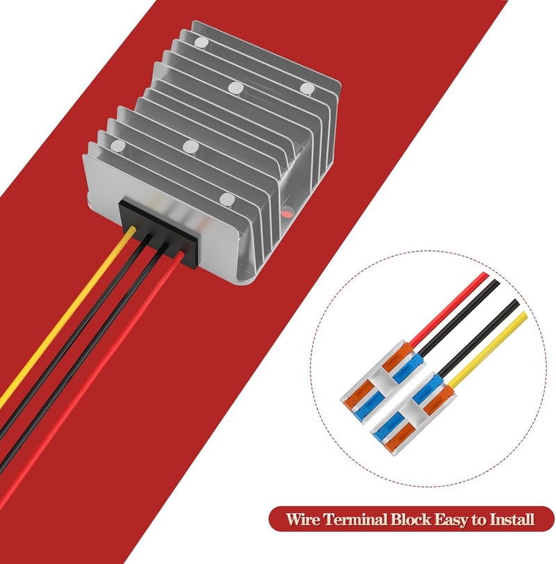 Cocar Voltage Converter 24V to 12V, Step Down 24V 12V 15A 180W with Quick Connector Cable Connector, Voltage Converter 24 to 12 for Golf Cart Light Truck. DC15-40V Wide Input - Image 4